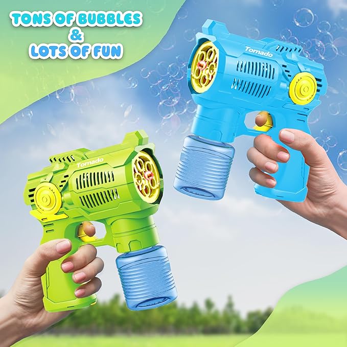 2-Pack Bubble Gun Set with Batteries – Automatic Bubble Blower Toys for Kids & Toddlers | 1 Blue + 1 Green Bubble Shooter with Solution Included | Outdoor Fun & Ready to Play