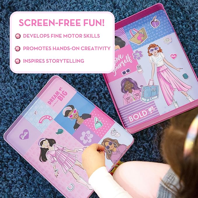 Barbie D.I.Y. Magnetic Play Set, 75 Pieces, 3 Magnetic Dolls, Crafts for Kids Ages 4-8, 4 Year Old Girl Birthday Gifts, Girl Toys, Cute Travel Toy, Fun Airplane Activities, Pretend Play for Girls