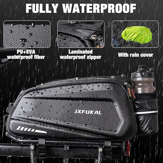 JXFUKAL Bike Bags for Bicycle Rear rack - 9.5L/17L/40L Hard Shell Waterproof Bike Ebike Trunk Pannier Saddle Seat Bag Carrier with Reflector, Rain Cover & Shoulder Strap for Commuter Travel Outdoor
