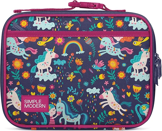 Simple Modern Kids Lunch Box for School | Reusable Insulated Lunch Bag for Toddler, Girl, and Boy | Meal Containers with Exterior & Interior Pockets | Hadley Collection | Unicorn Rainbows