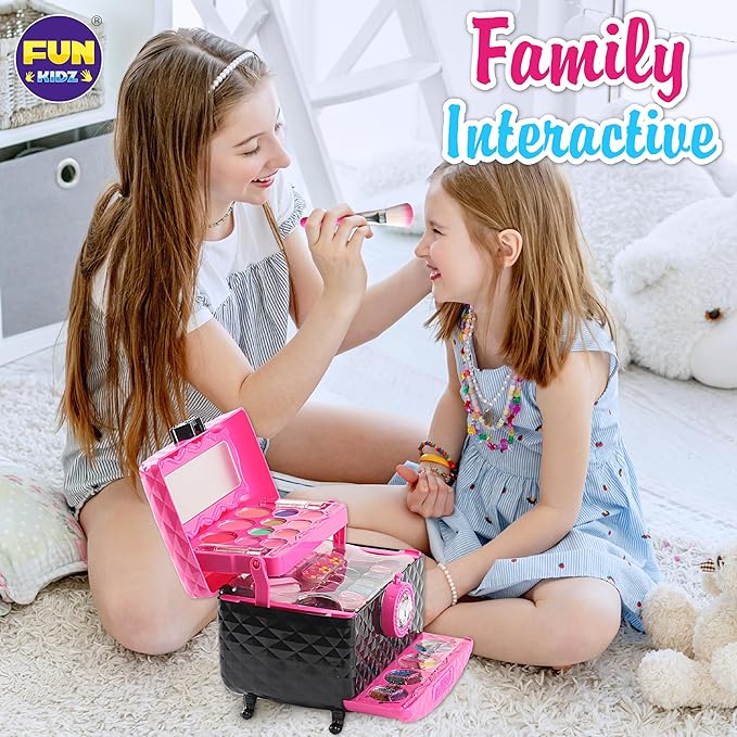 Makeup Kit for Kids, FunKidz Washable Play Pretend 60 PCS Cosmetic Toys Make Up Box Gift for Little Girls Ages 6-12
