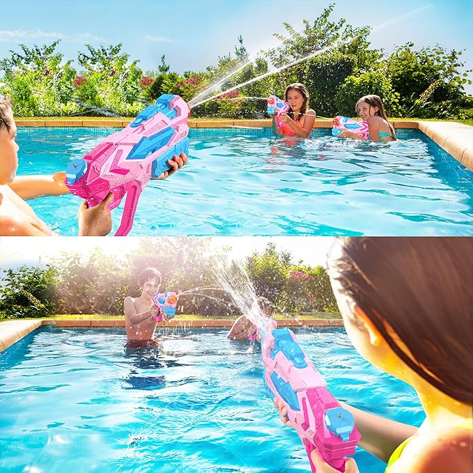 2 PCS Water Gun for Kids, Super Squirt Guns Water Soaker Blaster - 4 Shooting Modes Switch - 26 Ft Long Shooting Range - Summer Water Toys Gun for Boys Girls Adults Outdoor Pool/Garden - Pink