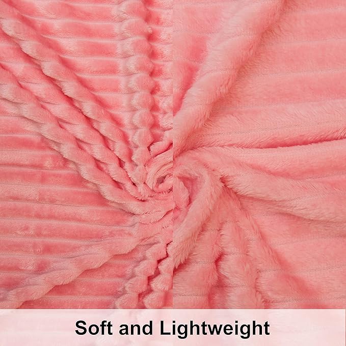 NTBAY Flannel Fuzzy Toddler Blanket, Fluffy Warm and Lightweight Reversible Stripes Design Baby Plush Blanket, 30x40 Inches, Pink
