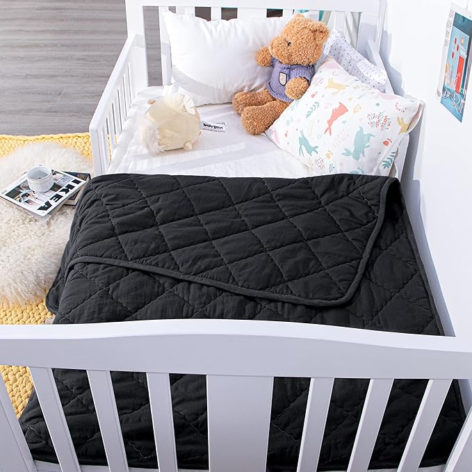 NTBAY Down Alternative Toddler Comforter, Lightweight and Warm Solid Color Baby Crib Quilted Blanket, 39x47 inches, Black