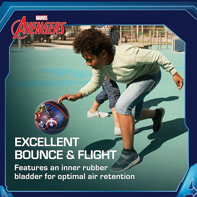 Marvel Avengers Basketball Size 6, Captain America, Iron Man, Captain Marvel, Black Panther, and Hulk Indoor and Outdoor Game Youth Sports Ball for Boys and Girls, Black