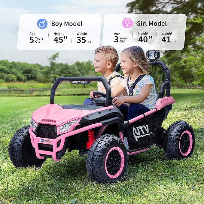 24V Kids UTV, 4WD 2 Seater Ride-on Toy Electric Car for Big Kids with Remote Control, 2WD/4WD Switchable, 4x200W Motor - Pink
