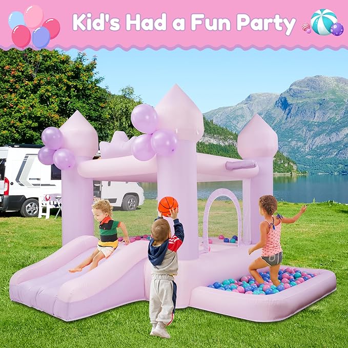 9FT Pink/Purple Bounce House Inflatable Toddler Trampoline Suitable for 3-6 Year Old Children Party Gifts Indoor and Outdoor Two Tone Bounce Castle Wedding/Festival Decorations