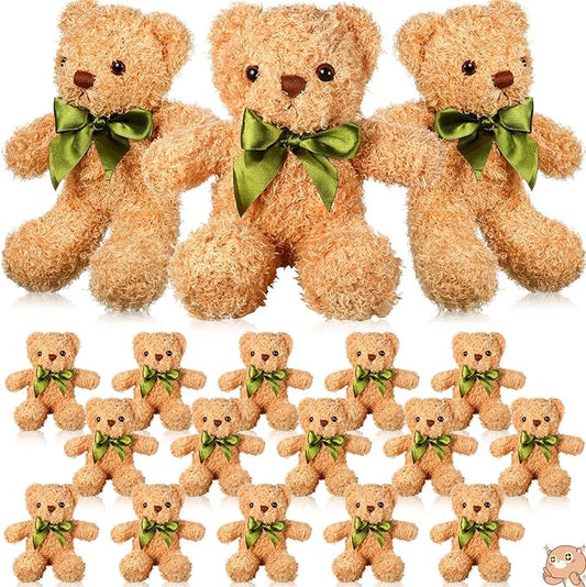 HyDren 18 Pack Bear Stuffed Animal Bulk 10 Inch Small Plush Stuffed Bears Toy with Bow Tie for Baby Shower Birthday Party Favors(Light Brown)