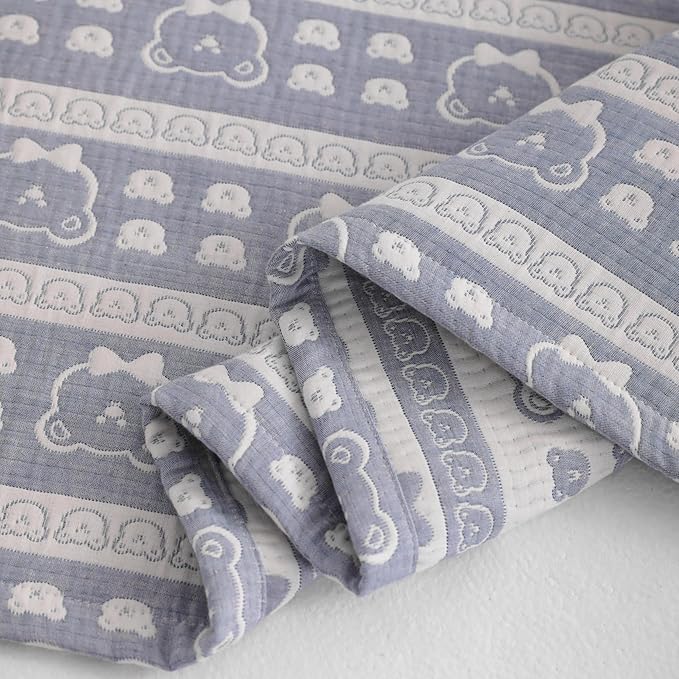 NTBAY 3 Layer Muslin Cotton Toddler Blanket, Jacquard Reversible Nursery Bed Blanket, Super Soft and Thermal for All Seasons, Decoration Gift, 30"x40", Blue Bear