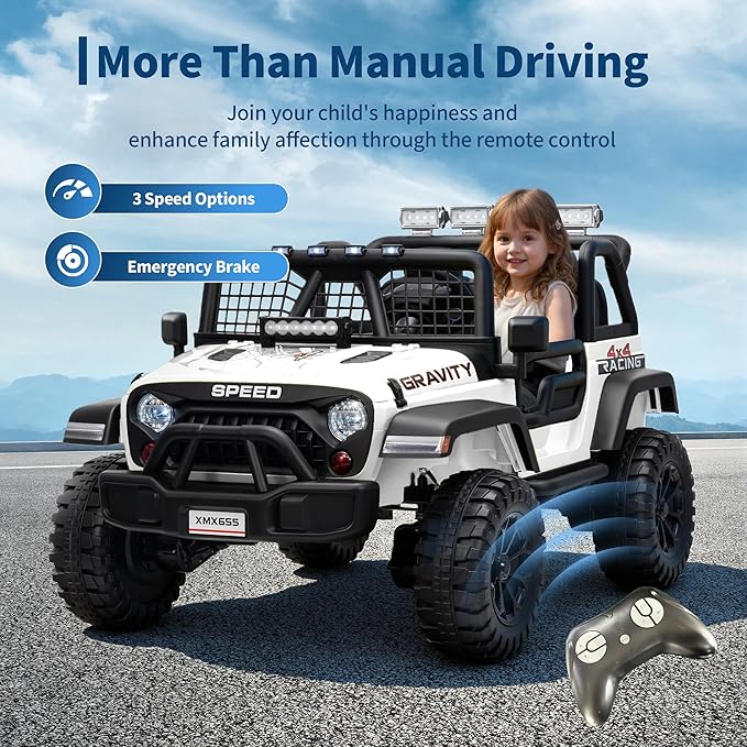 24V 2 Seater Kids Electric Truck with Parent Remote Control, 4WD Ride on Car for Toddlers & Kids 4-8, 100Min Battery, Dual Motor, All Terrain Electric Vehicle Gift for Boys Girls