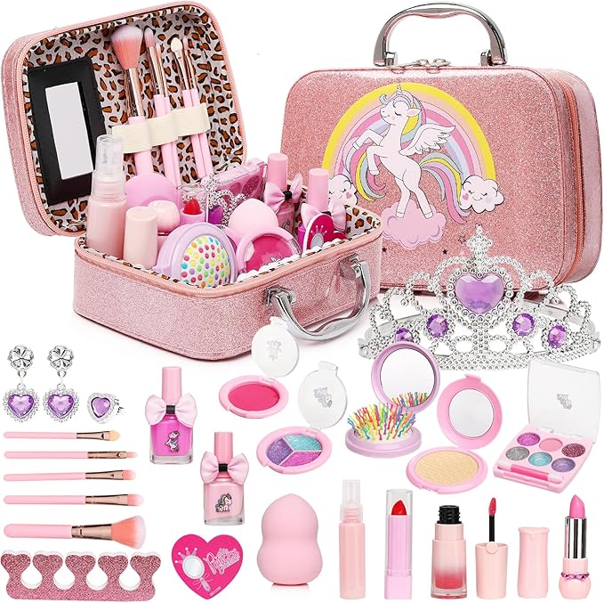 Kids Makeup Kit for Girls-Real Washable Makeup Sets for Girl 5-8,Princess Toys Real Washable Cosmetics Set with Mirror,Perfect for 3 4 5 6 7 8 Year Old Girls Birthday