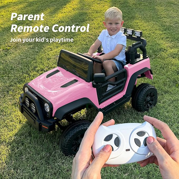 Kids Ride on Car Toy, 12V Electric Car for Kids with Remote Control, LED Light - Light Pink