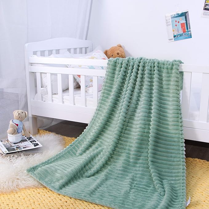 NTBAY Plush Flannel Oversized Baby Blanket, 50X60 Inches Soft and Warm Toddler Blanket with Striped Texture Nursery Bed Blanket for Stroller, Crib, Travel, Baby Gift, 50"x60", Mint