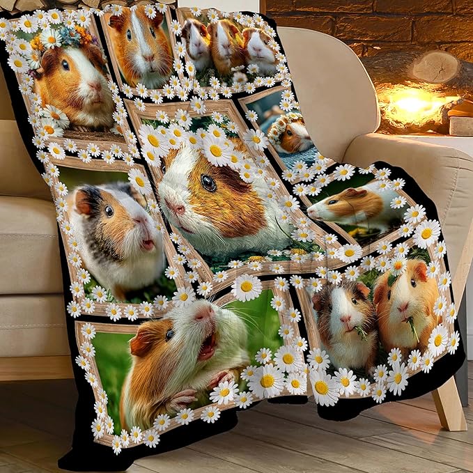 Guinea Pig Throw Blanket Guinea Pig Stuff Gifts for Kids Girls Boys Adults Women Men Soft Cozy Warm Plush Fluffy Fuzzy Fleece Blanket Decor 50''X60''
