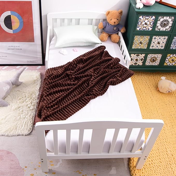 NTBAY Plush Soft Flannel Baby Blanket, Warm and Cozy Unisex Toddler Blanket with Stripe Pattern for Stroller, Crib, Travel, 30x40 Inches, Dark Brown
