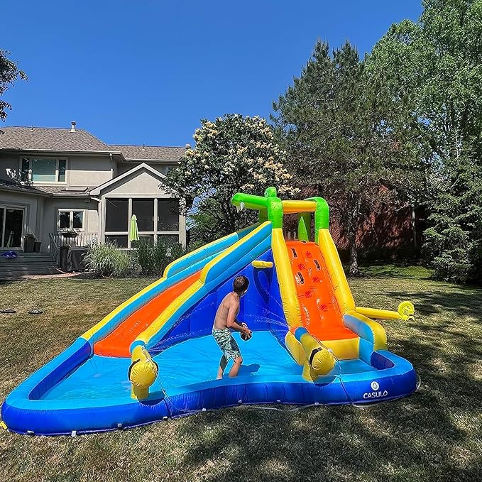 AKEYDIY Inflatable Water Slide for Kids 3-12,Crocodile Cove Water Park with Splash Pool,Water Cannon, Climbing Wall, Kids Inflatable Water Park Slide for Backyard Summer