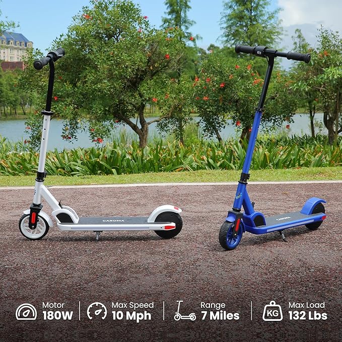 Caroma Electric Scooter for Kids Ages 6-14, 150W/180W Motor,10 MPH Max Speed & 7 Miles,Adjustable Height & Speed,Colorful Lights,LED Display,Foldable Kids Electric Scooter 132 Lbs Max Load