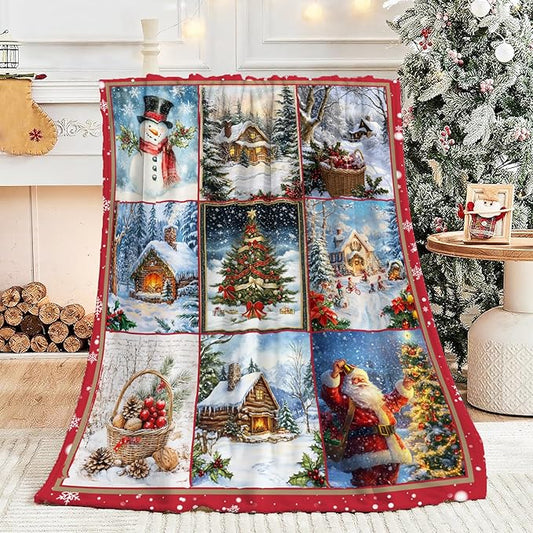 Christmas Snowman Blanket for Women, Snowman Decor Fleece Blanket Gifts for Boys Girls, Warm Cozy Soft Flannel Christmas Stuff for Bed Sofa Couch 60" x 50"
