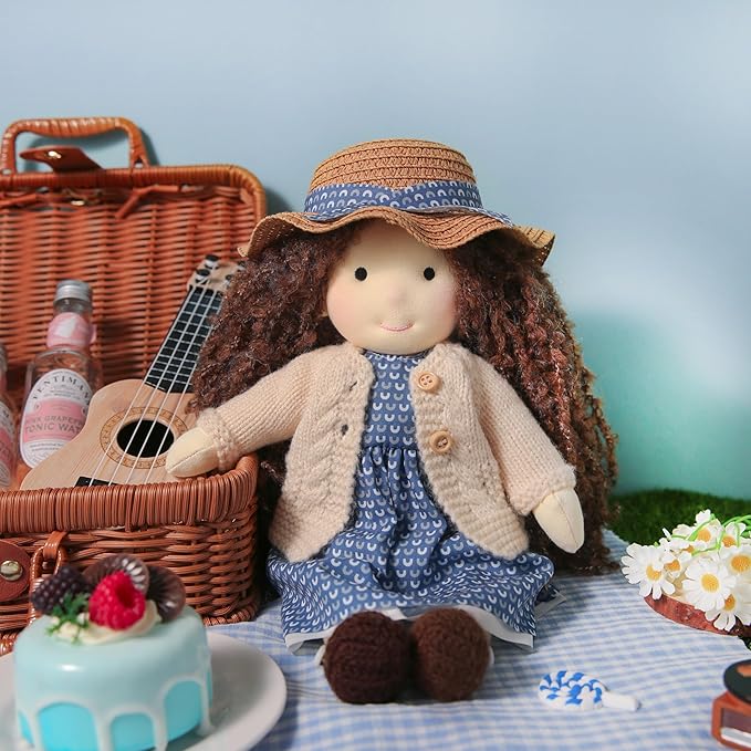 BlissfulPixie Handmade Waldorf Soft Girl Rag Doll Basia 12" - Ideal First Plush Doll for Babies & Toddlers