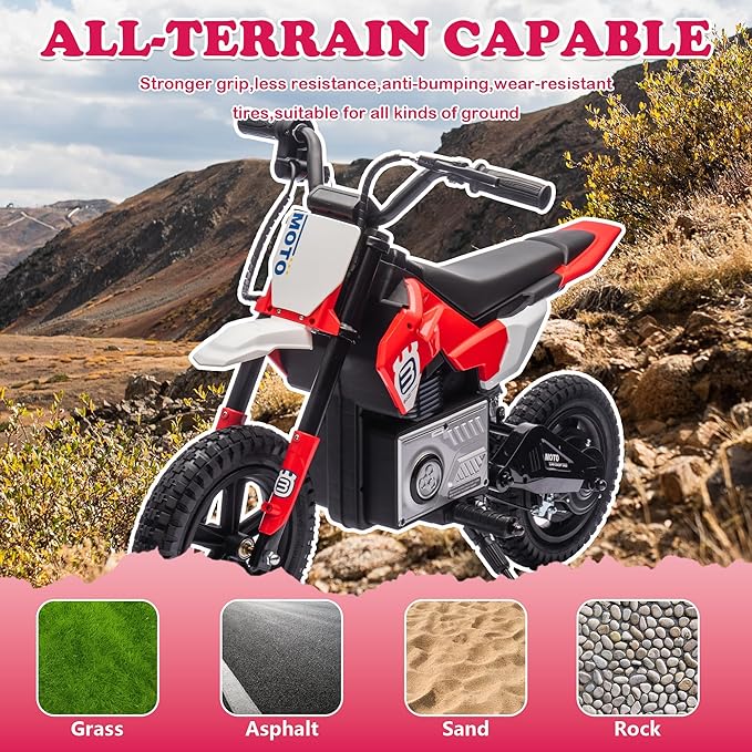 Electric Motorcycle for Kids Ages 5-10, 24V 200W Higher Speed Electric Dirt Bike, Kids Ride On Motorcycle with Rear Wheel Shock Absorber, LED Breath Light, Bluetooth, Music, Horn, Red