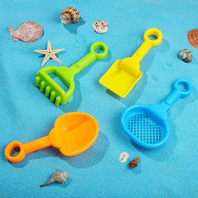 Skylety 8 Pieces Kids Beach Sand Shovels Colorful Plastic Rake Sand Sifter Toy Shovel for Teens Garden Summer Beach Toys(Fresh Style)