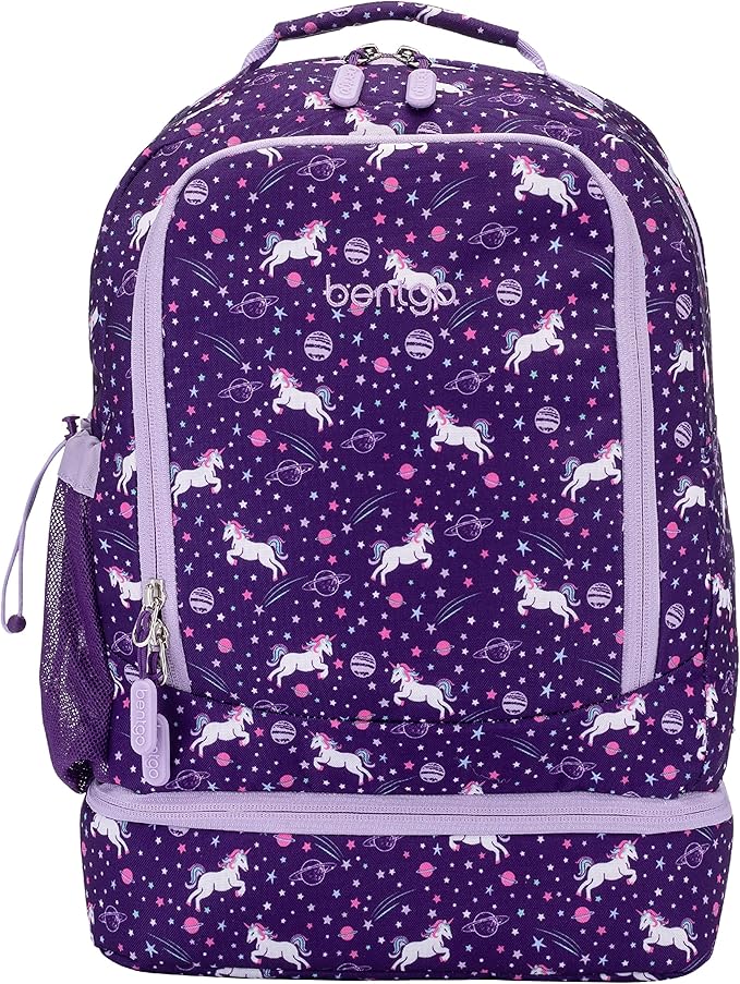 Bentgo Kids 2-in-1 Backpack & Insulated Lunch Bag - Durable 16” Backpack & Lunch Container in Unique Prints for School & Travel - Water Resistant, Padded & Large Compartments (Unicorn)