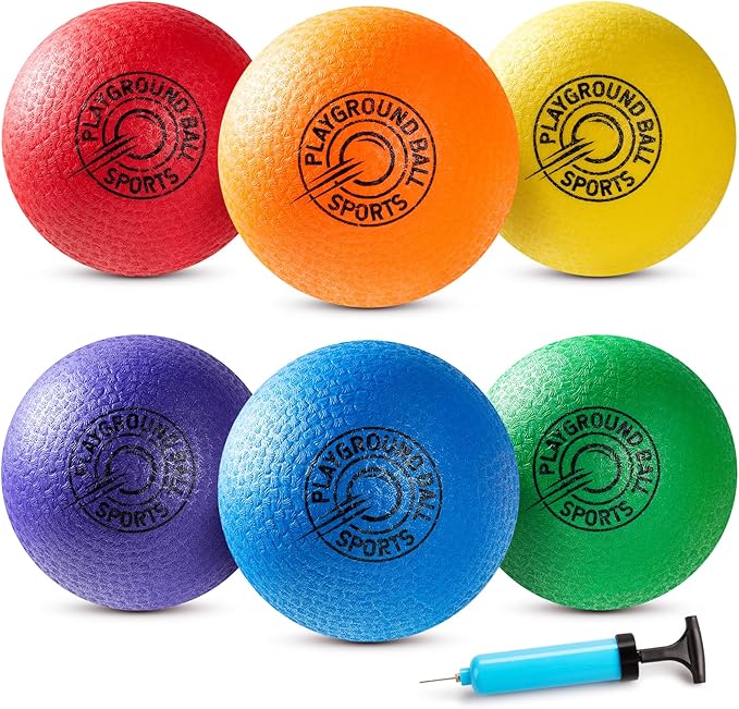 EVERICH Playground Balls Kickball, 6 or 12 Pack 8.5" Soft Dodgeballs Bouncy Rubber Kick Balls for Kids Adults Outdoor Indoor, 4 Square Ball School Yard Games Gift for Boys Girls 3-5 5-8 8-12 with Pump