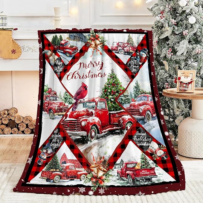Christmas Truck Blanket for Kids, Truck Decor Fleece Blanket Gifts for Boys Girls, Warm Cozy Soft Flannel Christmas Stuff for Bed Sofa Couch 60" x 50"