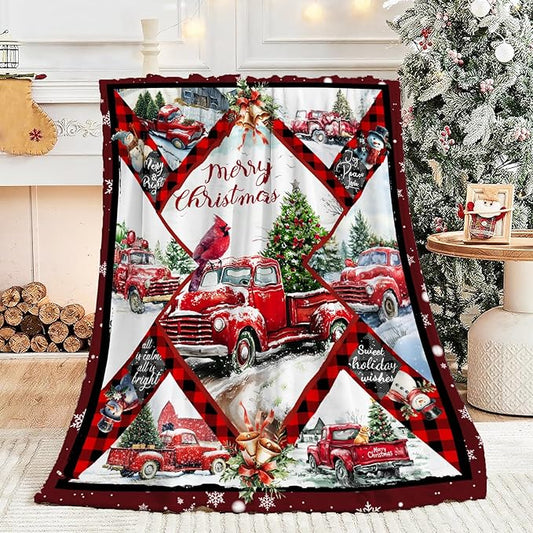 Christmas Truck Blanket for Kids, Truck Decor Fleece Blanket Gifts for Boys Girls, Warm Cozy Soft Flannel Christmas Stuff for Bed Sofa Couch 60" x 50"