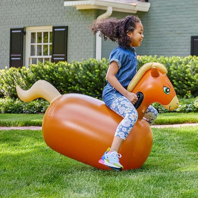 Hearthsong Hop N Go Inflatable Riding Bouncy Horse Hopping Toys for Kids Ages 5+ - Ride On Bouncer Animal Hopper Jumping Toys for Outdoor Games