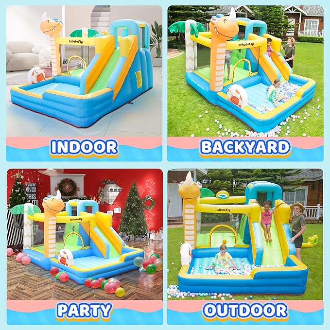 Bounce House Unicorn with Slide - Ball Pit - Basketball Hoop - Blower - Outdoor or Indoor Toddler Bouncy House for Kids 3-8
