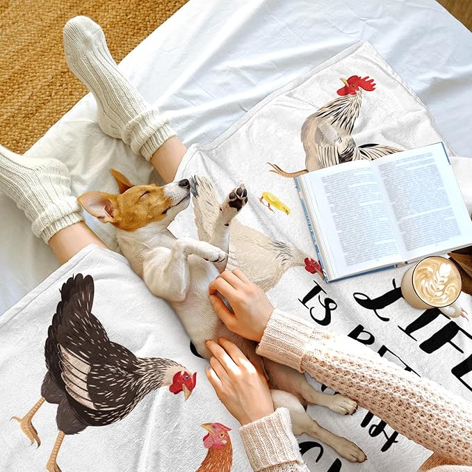 Cute Chicken Printed Blanket Soft Fuzzy Flannel Plush Throw Blanket for Couch,Sofa and Bed Decorative Blankets Funny Colorful Rooster Swaddle Baby Kids Blanket All Season 60"x50"
