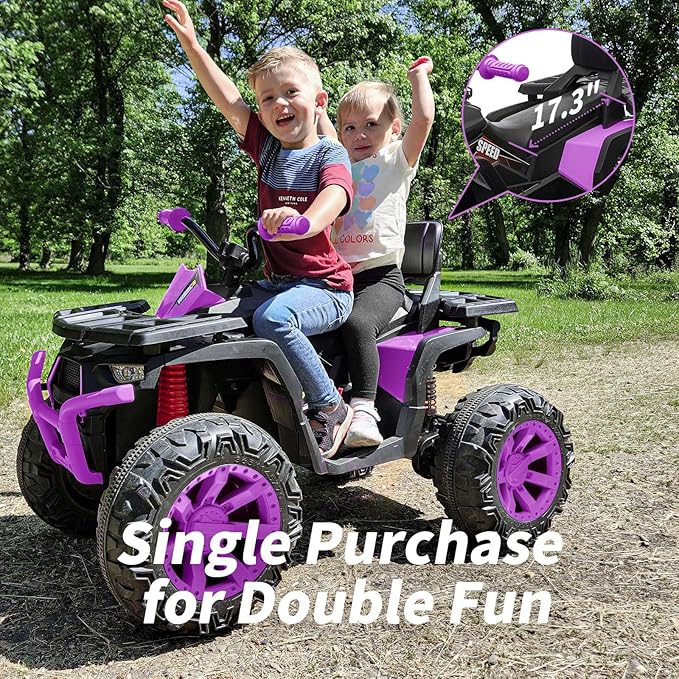 Kids ATV 4 Wheeler, 24V 4WD Electric ATV Ride On Toy for Big Kid with 2-Seater, 4x200W Motor - Purple