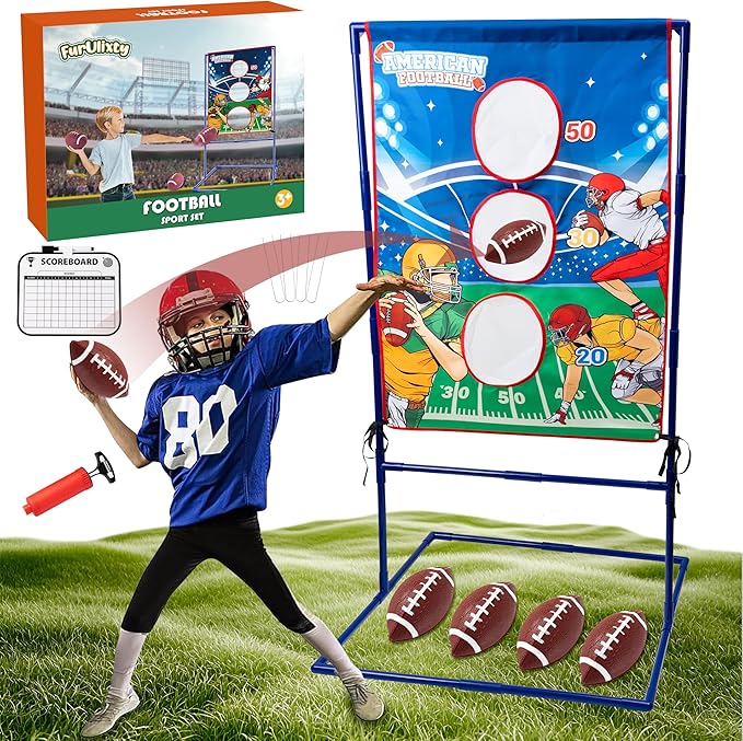 Football Toss Target Game for Kids - Inflatable Throwing Toy with 4 Footballs & Scoreboard | Indoor Outdoor Sports Gift for Boys Girls Ages 5-12（Portable, Easy Setup）