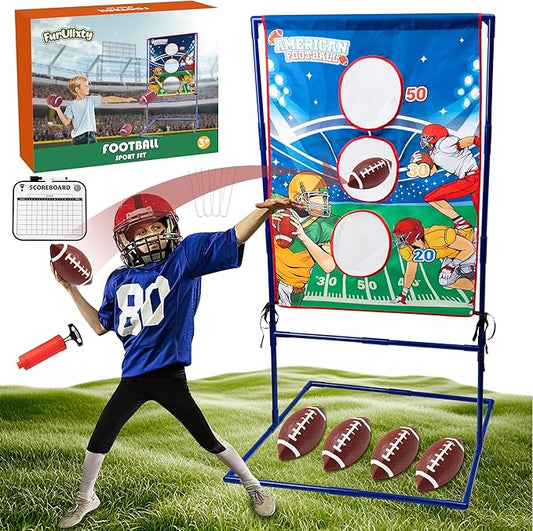 Football Toss Target Game for Kids - Inflatable Throwing Toy with 4 Footballs & Scoreboard | Indoor Outdoor Sports Gift for Boys Girls Ages 5-12（Portable, Easy Setup）