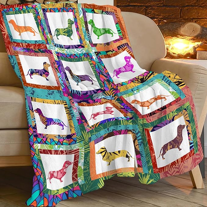 Dachshund Throw Blanket Dachshund Puppy Stuff Weiner Dog Gifts for Women Adults Men Dog Lover Kids Girls Boys Soft Cozy Warm Plush Fluffy Fuzzy Fleece Blanket Decor 40''X50''
