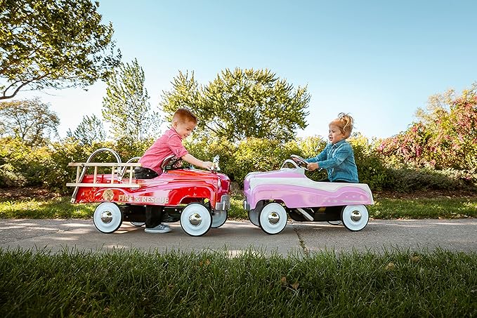 Kid Trax Classic Pink Pedal Car for Girls, Ages 3-5, Durable Steel, 60lbs Max, Easy Assemble, Indoor/Outdoor Ride-On Toy, Toddler Ride-On, Vintage Style, Rubber Tires, Functional Steering