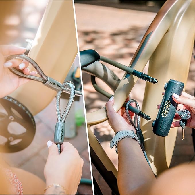 Via Velo Bike U Lock with Cable | Pro U Lock 20 CrMnTi Steel 15mm Shackle with Bracket Inside Size:9.6 x 3.5 in Sold Secure Gold Approval for Road Mountain Electric, Folding Bikes Scooter