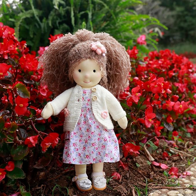 BlissfulPixie Handmade Waldorf Girl Rag Doll - Amber, 12" Soft Plush, Ideal First Doll for Babies & Toddlers