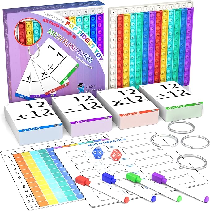 Math Games for Kids - Flash Cards for Kids - Pop it Practice with Addition, Subtraction, Multiplication & Division - Ideal for Math Learning and Skill Building.