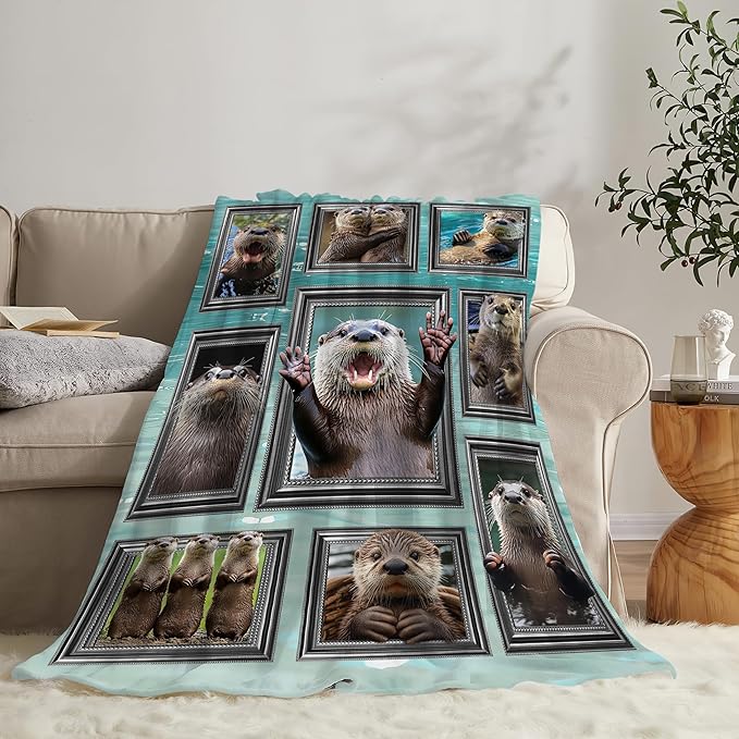 Otter Blanket Fleece Soft Warm Plush Sea Otter Throw Blanket Lightweight Plush Fuzzy Cozy Blankets for Lover Kids Adult Suitable for Couch Sofa Bed 50"X40"