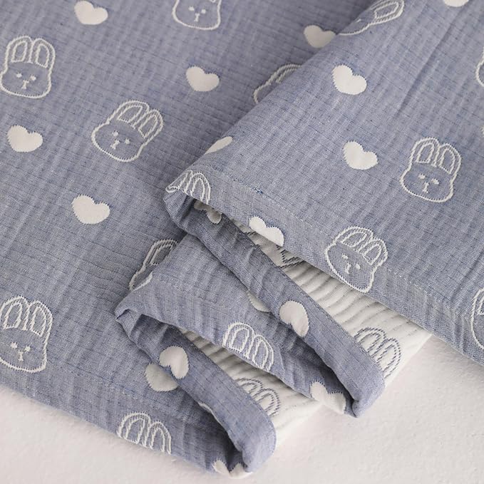 NTBAY 3 Layer Muslin Cotton Toddler Blanket, Jacquard Reversible Nursery Bed Blanket, Super Soft and Thermal for All Seasons, Decoration Gift, 30"x40", Blue Rabbit