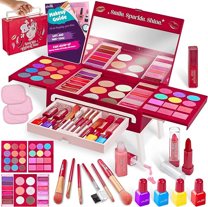 Kids Makeup Kit for Girls - Girl Toys Non-Toxic Real Washable Make Up Set for Little Girls - Pretend Play Toy Birthday Gift Idea for Girl Ages 3, 4, 5, 6, 7, 8, 9, 10 Year Old