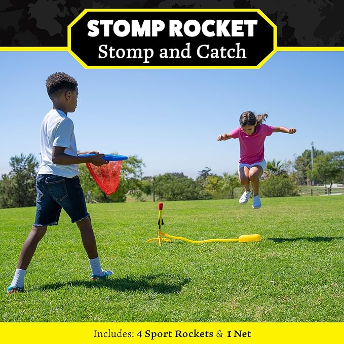 Stomp Rocket Stomp & Catch Rocket Launcher: Outdoor Fun for Kids! Includes 4 Sport Rockets - STEM Toy Blaster with Catching Net, Soars Up to 100 Feet for Boys & Girls, Ages 5 and Up