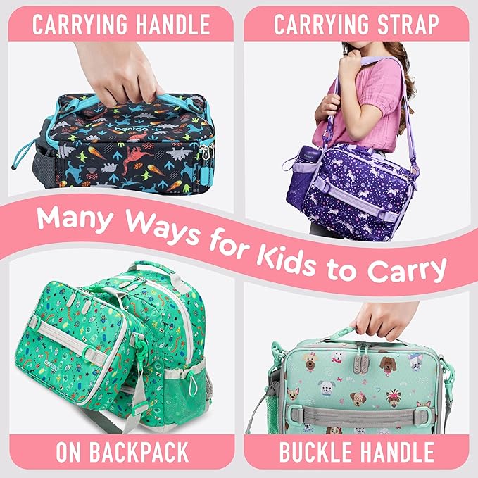 Bentgo Kids Lunch Bag - Durable, Double-Insulated Lunch Bag for Kids 3+; Holds Lunch Box, Water Bottle, & Snacks; Easy-Clean Water-Resistant Fabric & Multiple Zippered Pockets (Puppy Love)
