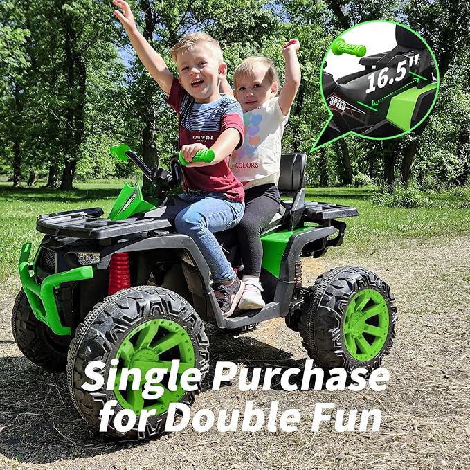 12V Kids 4 Wheeler ATV, 2-Seater Electric ATV Four Wheeler for Big Kids with Bluetooth, 14.4" Big Wheels - Green