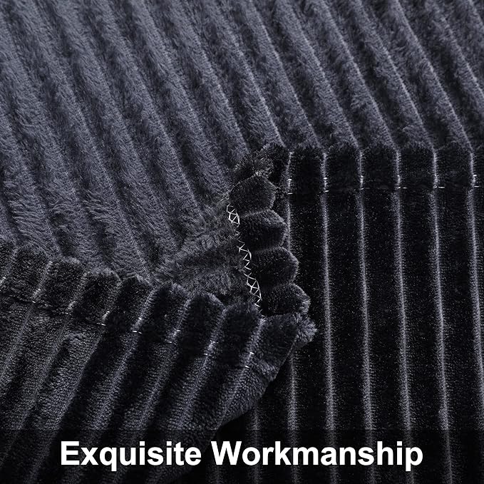 NTBAY Plush Flannel Oversized Baby Blanket, 50X60 Inches Soft and Warm Toddler Blanket with Striped Texture Nursery Bed Blanket for Stroller, Crib, Travel, Baby Gift, 50"x60", Black