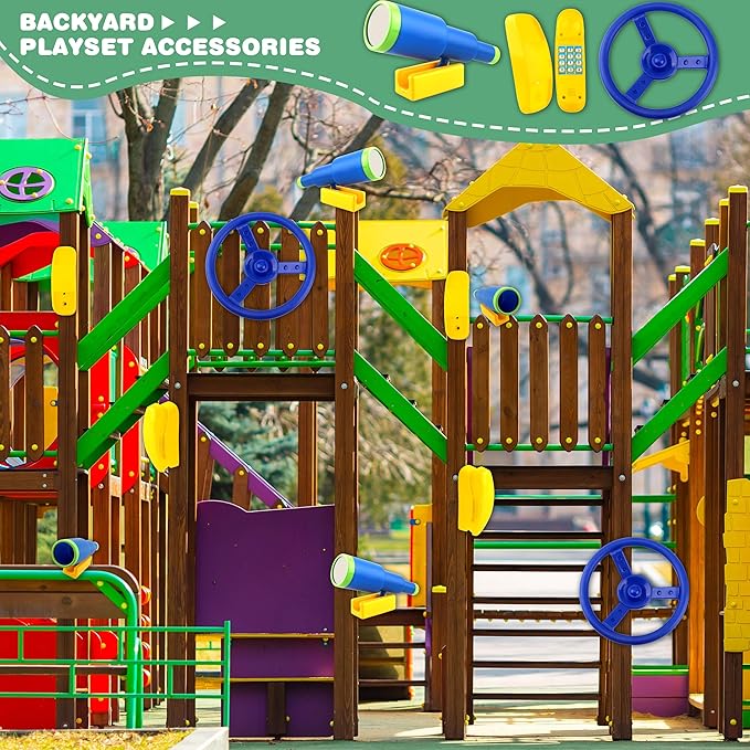 Playground Accessories Swingset Steering Wheel Plastic Telescope Telephone Swingset Phone Toy for Kids Outdoor Playground Backyard Treehouse (Color Set 2- (3 PCS))