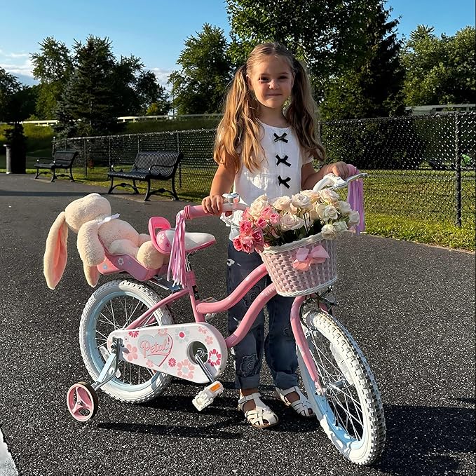 Glerc Petal Girls Bike, 12-18 Inch Kids Bike for Ages 2-9 Years Old Children, Princess Style Kids Bicycle with Training Wheels & Basket & Streamers, Multiple Colors