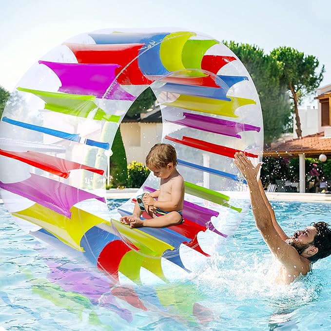 Zcaukya 65"/47" Giant Inflatable Wheel Roller, Colorful Water Rolling Wheel Float for Kids Summer Swimming Pool Parties, Rolling on The Lawn, Indoor Outdoor Fun Toys for Games Supplies